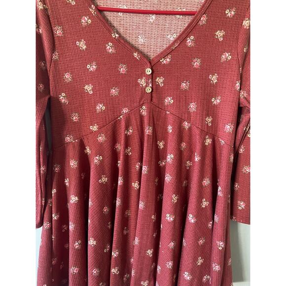 Reb. In J Rust Floral Baby Doll Fall 3/4 Sleeve V-Neck Blouse- Size Large - Picture 9 of 9